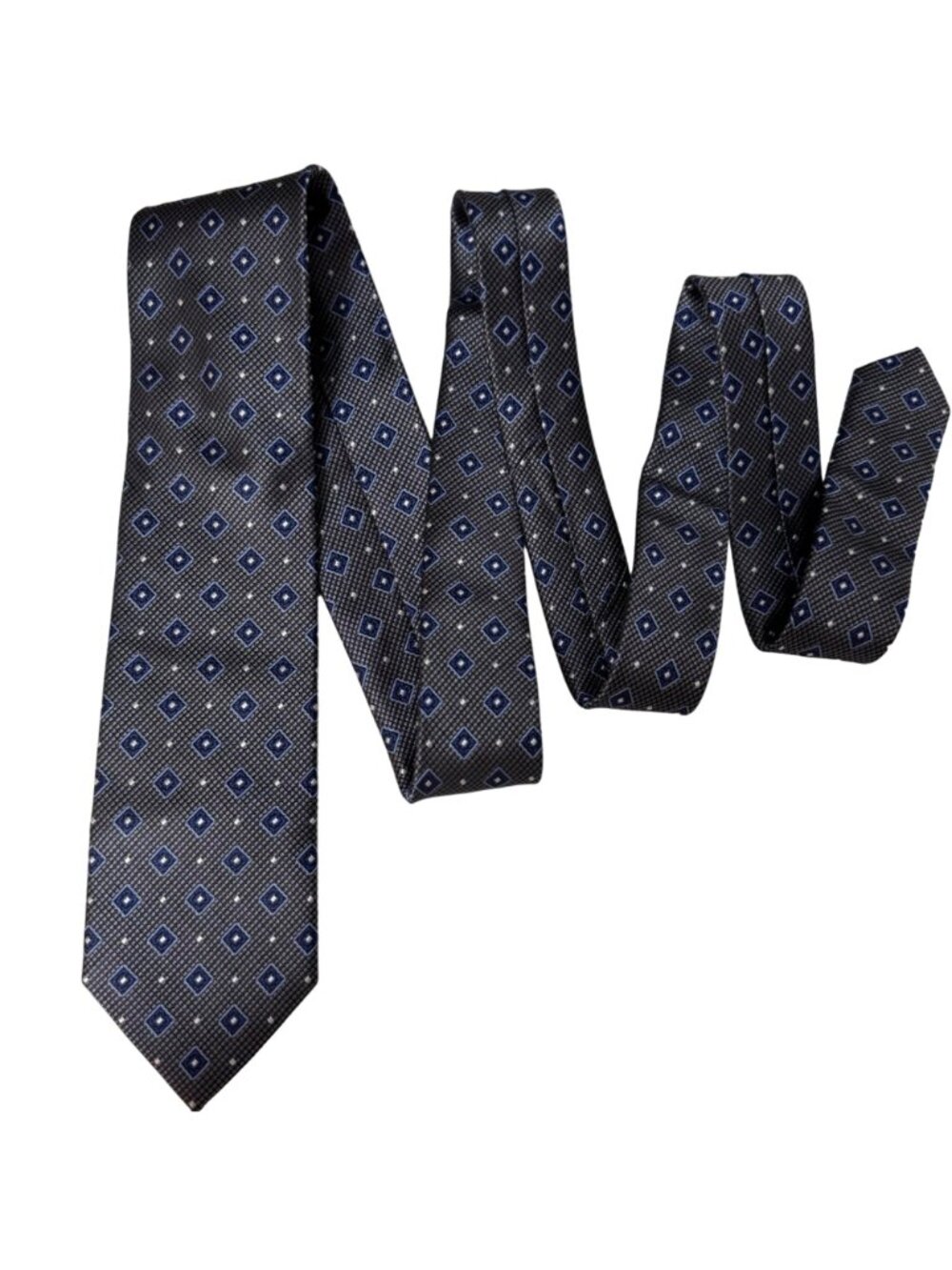 Mens Wearhouse Pronto Uomo Platinum Tie Gray & Blue Diamond Pattern Handmade 60" - Picture 7 of 10
